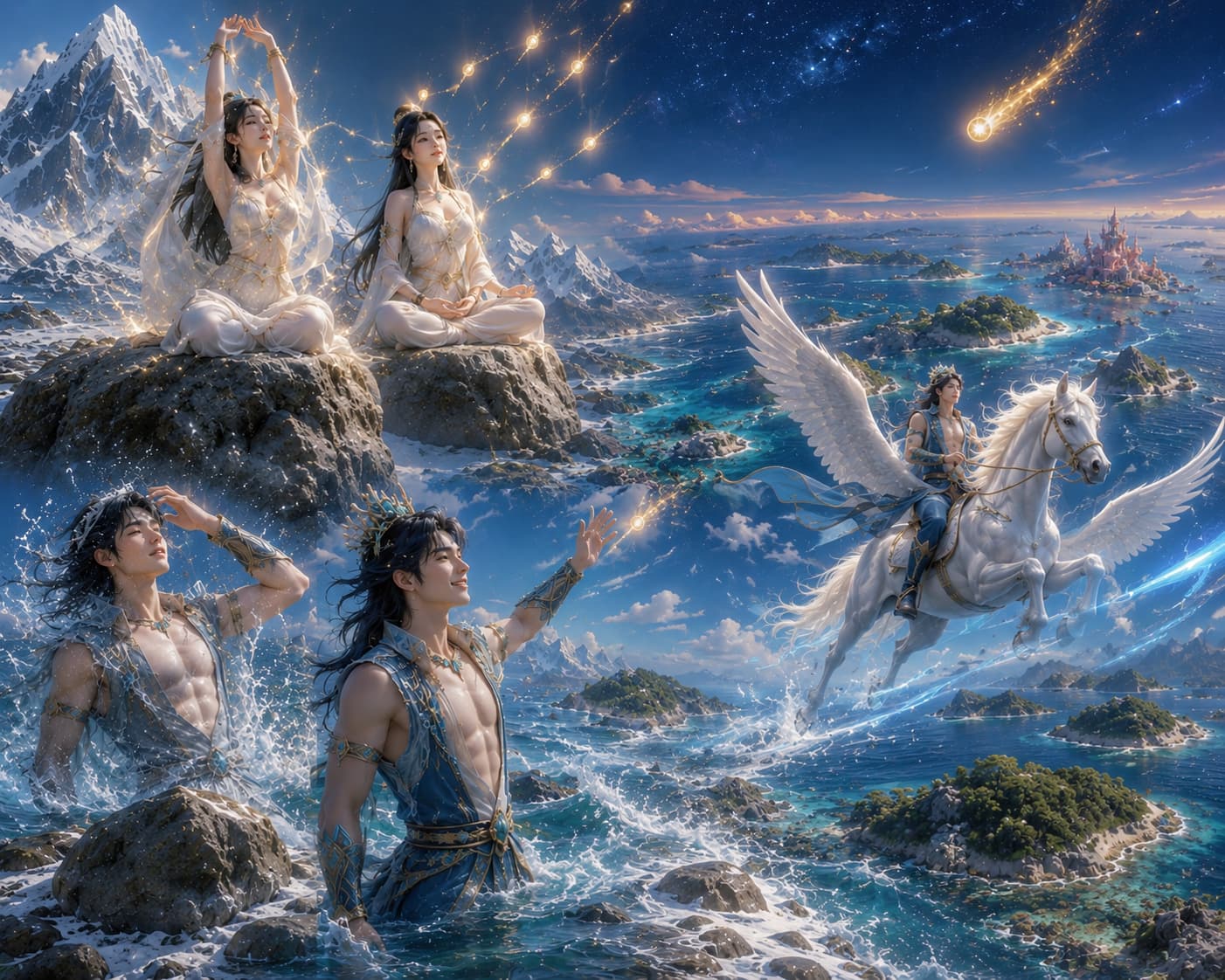 illustration inspired by Xuefeng's Fairy Islands narrative, depicting Yue'e Celestial and Tunwa Immo ...