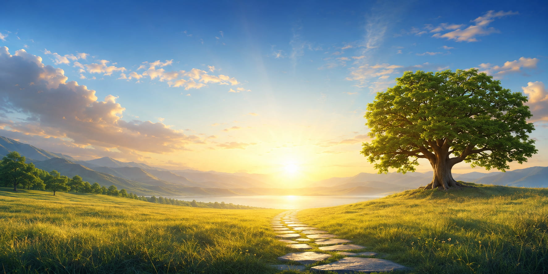 Conceptual banner illustration for legal analysis and judicial review, a sunlit path leading toward  ...